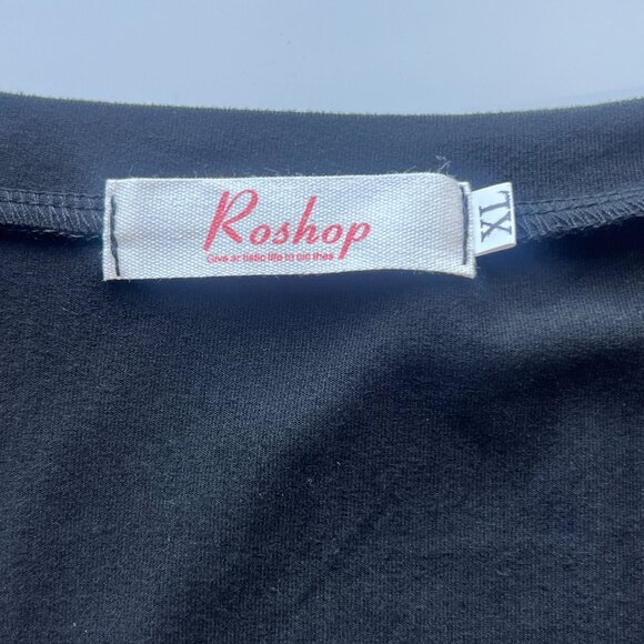 Roshop Black Oversized V-Neck T-Shirt w/ Distressed American Flag Womens Size XL - Picture 4 of 8